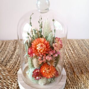 Cloche de fleurs séchées - Saumon