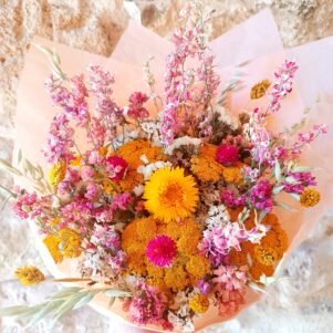 Bouquet de fleurs séchées - Soleil rose